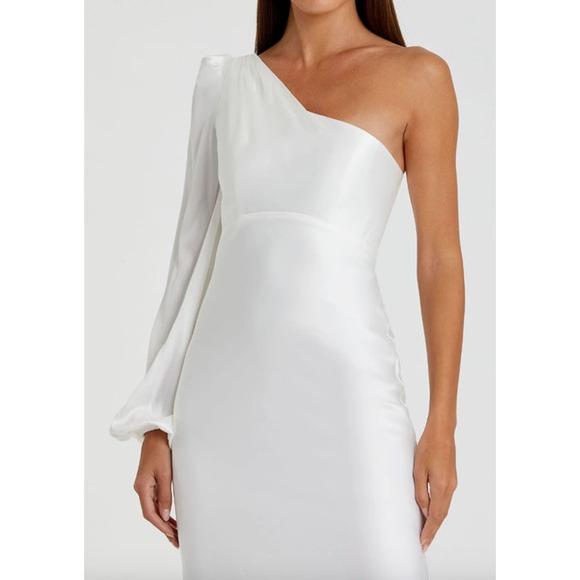 MAC DUGGAL Dress Size 8 Evening Gown White NEW One Shoulder Chiffon - Picture 5 of 5